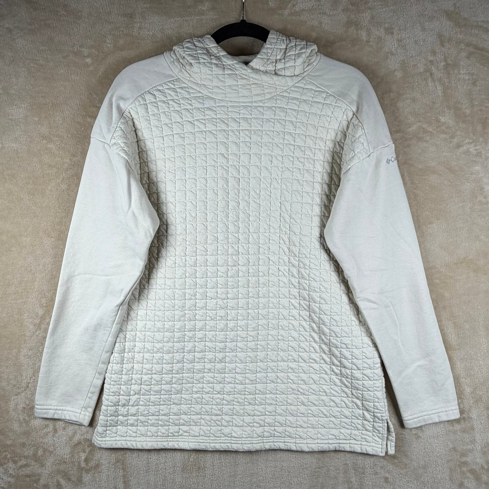 Columbia Womens Size M Cream Quilted Hooded Sweatshirt Gorpcore Cozy Fall Active